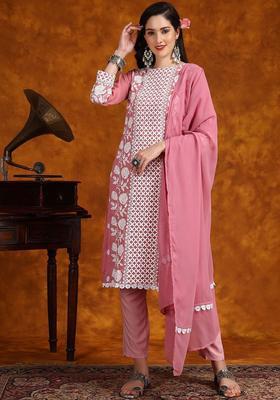 Pink Embroidered Georgette Kurta Set