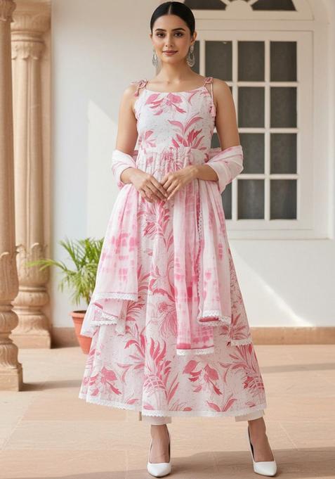 White Printed Cotton Kurta Set