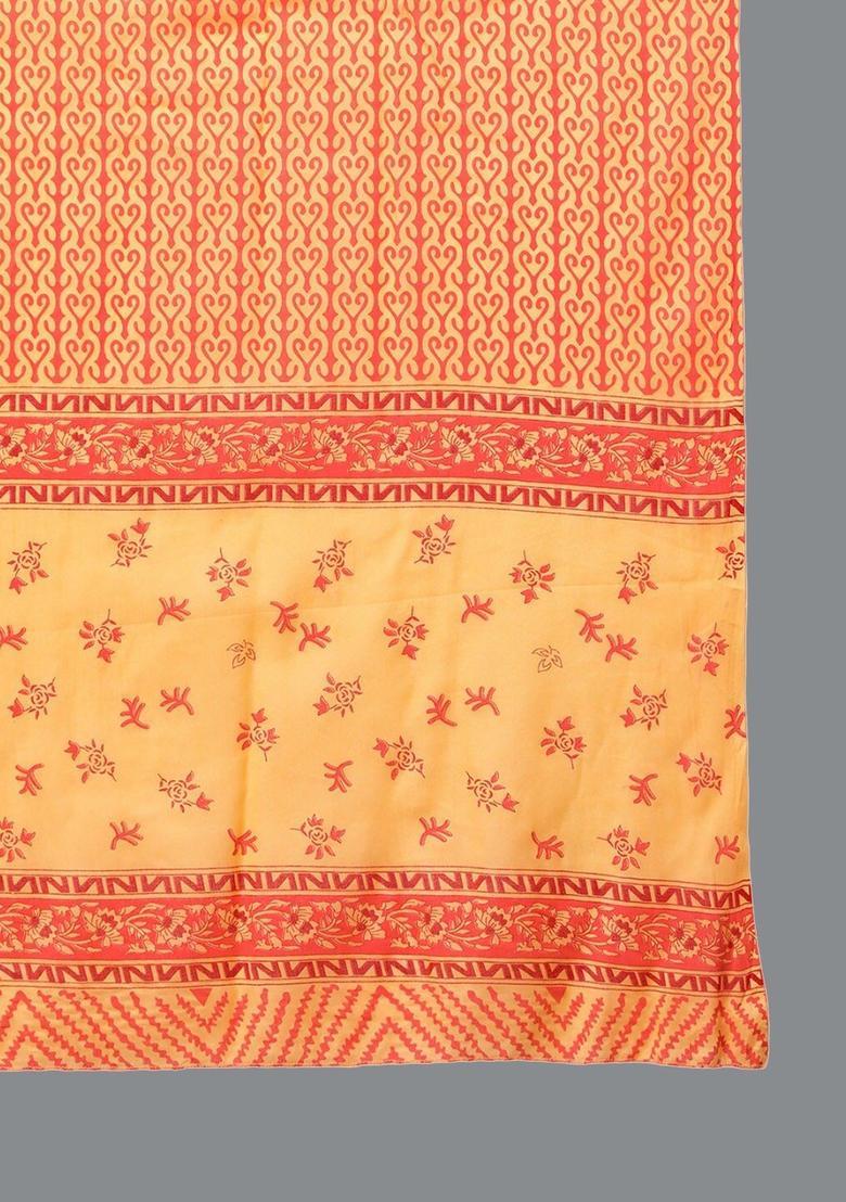 Orange Printed Cotton Kurta Set - Indya