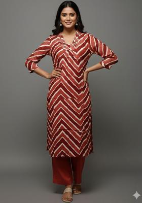 Rust Printed Silk Kurta Set