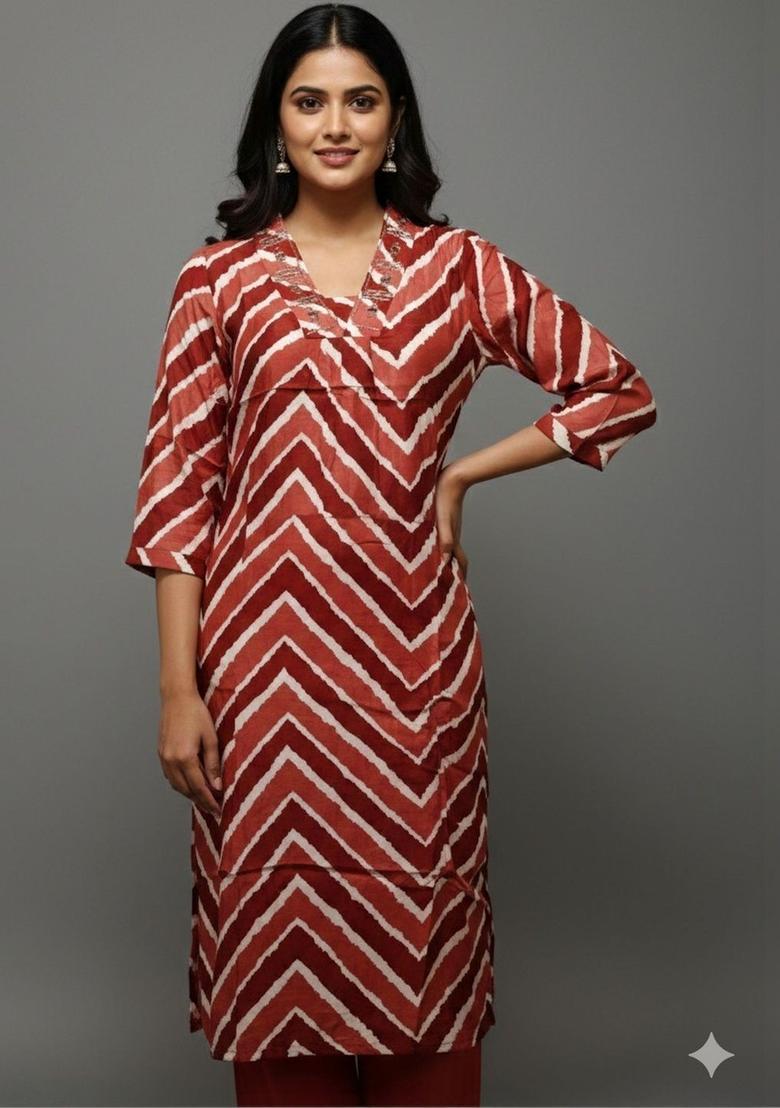 Rust Printed Silk Kurta Set - Indya