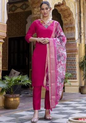 Pink Yoke Design Viscose Kurta Set