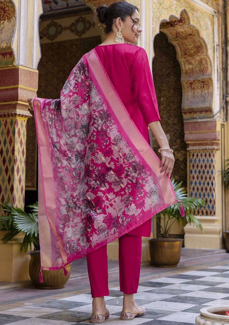 Pink Yoke Design Viscose Kurta Set - Indya