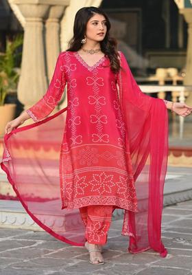 Peach Embroidered Chinon Kurta Set