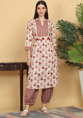 Maroon Printed Viscose Kurta Set