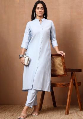 Light Blue Solid Viscose Kurta Set
