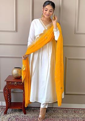 White Embroidered Silk Kurta Set