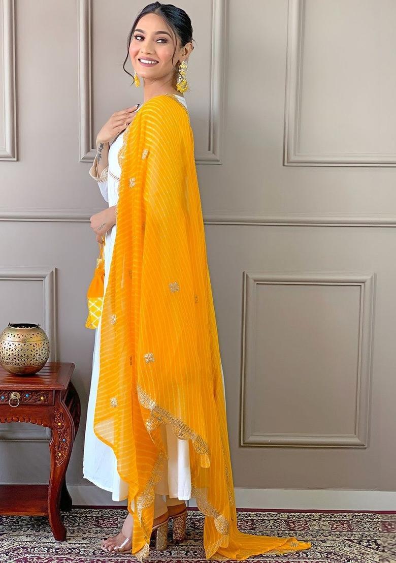 White Embroidered Silk Kurta Set - Indya