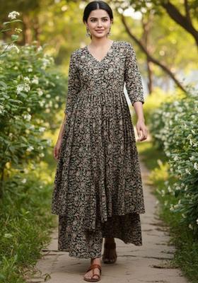 Black Printed Viscose Kurta Set