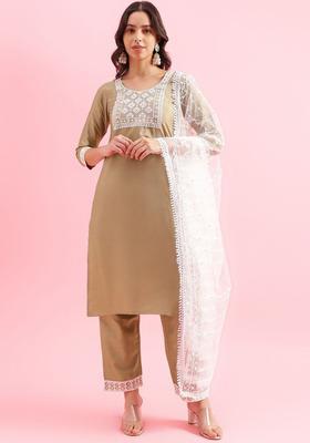 Gold Embroidered Silk Kurta Set