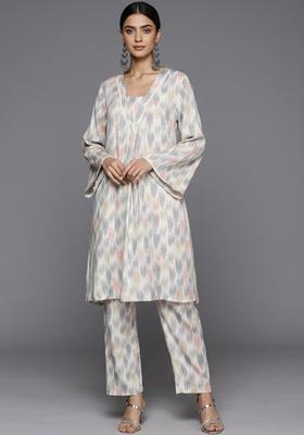 Off White Dyed Viscose Kurta Set