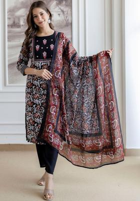 Black Printed Viscose Kurta Set