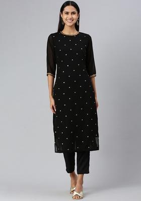 Black Embroidered Georgette Kurta Set
