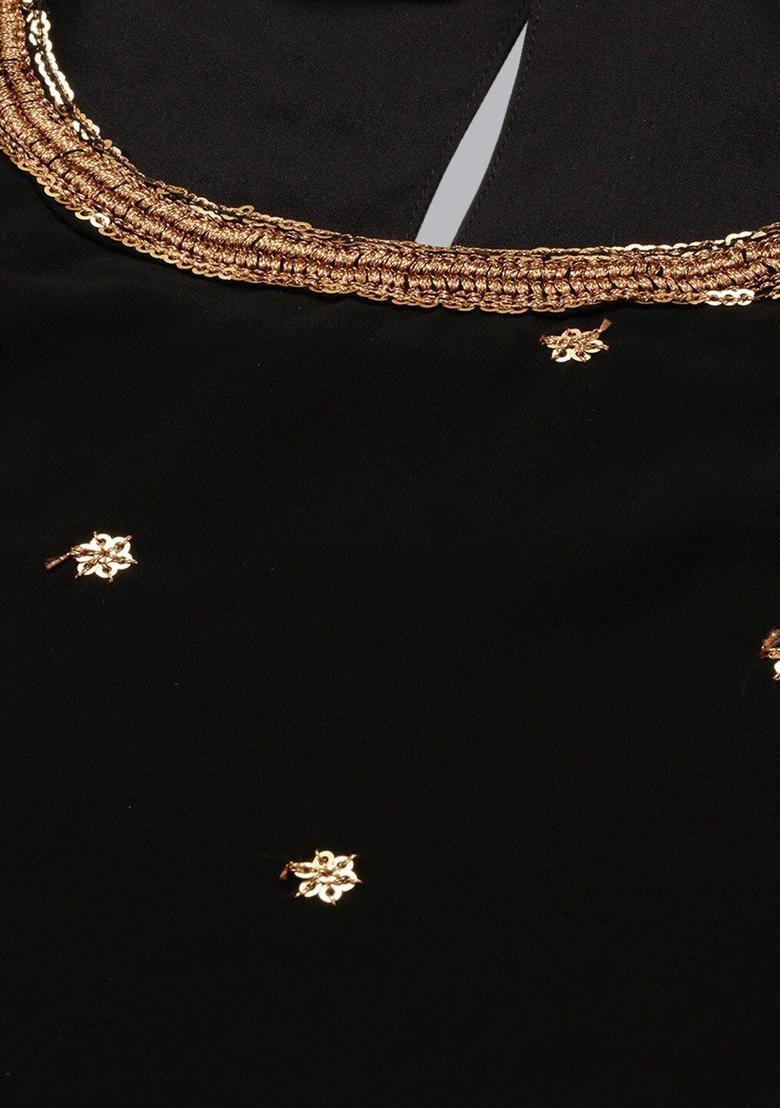 Black Embroidered Georgette Kurta Set - Indya