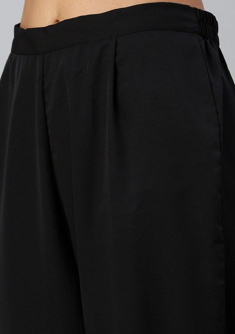Black Embroidered Georgette Kurta Set - Indya