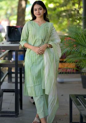 Green Printed Viscose Kurta Set