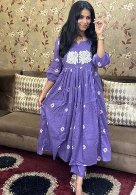 Purple Embroidered Viscose Kurta Set