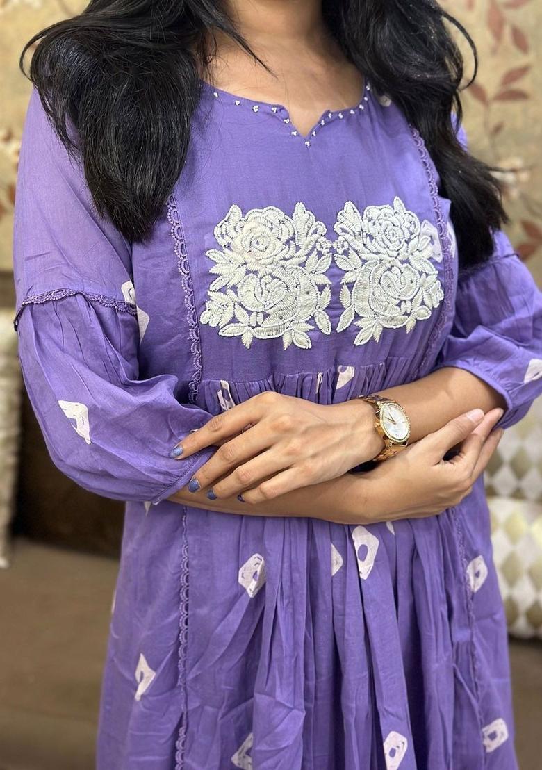 Purple Embroidered Viscose Kurta Set - Indya