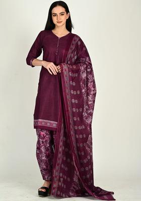 Purple Self Design Cotton Kurta Set