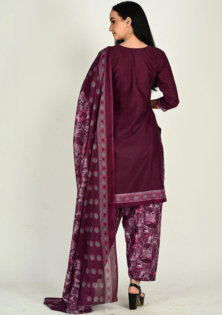 Purple Self Design Cotton Kurta Set - Indya