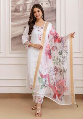 White Embroidered Silk Kurta Set
