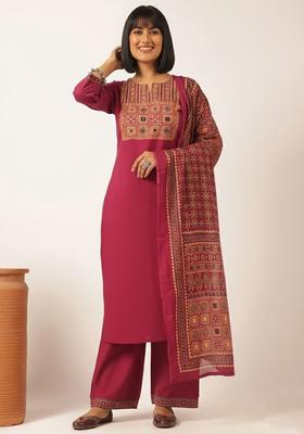 Magenta Solid Cotton Kurta Set