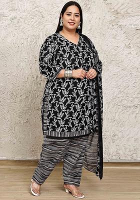 Black Printed Cotton Kurta Set