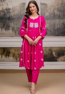 Pink Embroidered Viscose Kurta Set