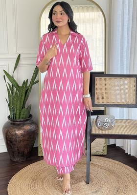Pink Printed Viscose Kurta Set