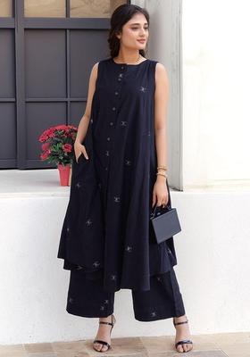Black Printed Viscose Kurta Set
