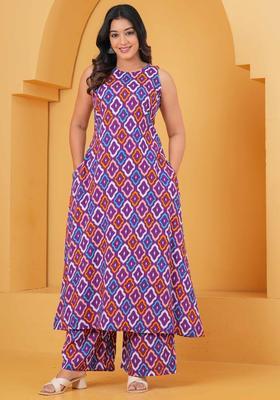 Purple Printed Viscose Kurta Set