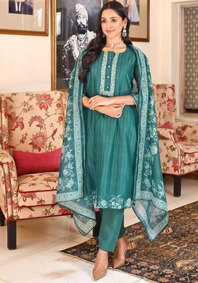 Green Printed Cotton Kurta Set