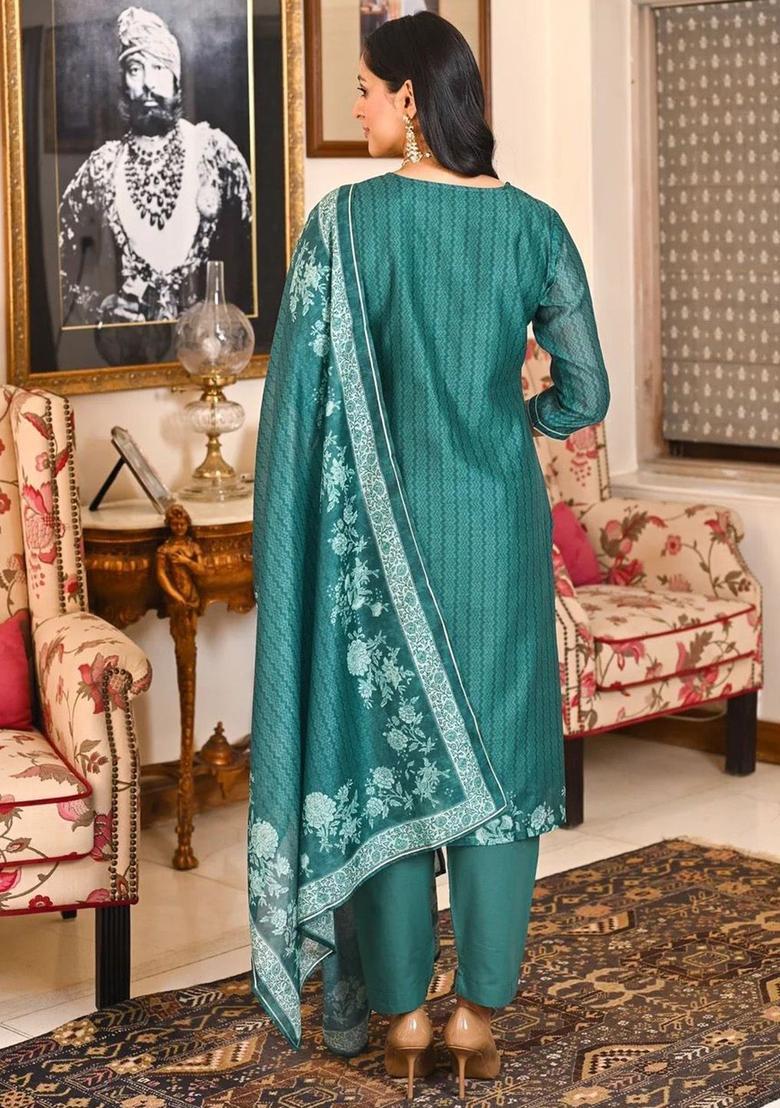 Green Printed Cotton Kurta Set - Indya