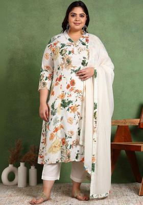 Off White Printed Cotton Kurta Set