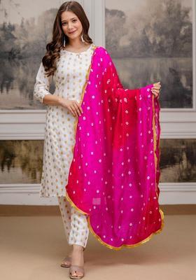 White Printed Viscose Kurta Set