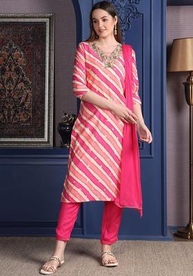 Pink Embroidered Cotton Kurta Set