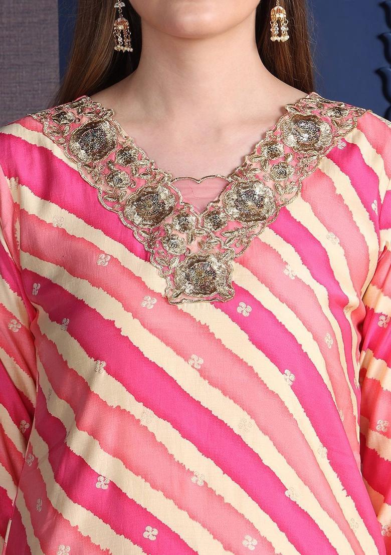 Pink Embroidered Cotton Kurta Set - Indya