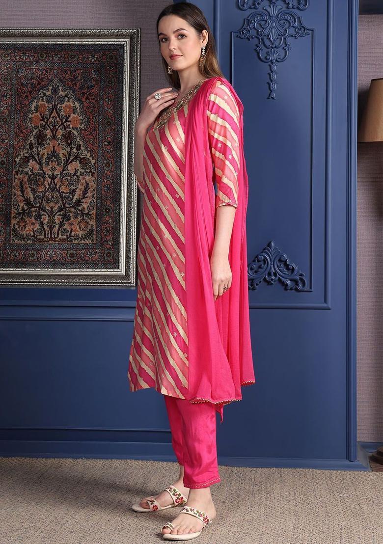 Pink Embroidered Cotton Kurta Set - Indya