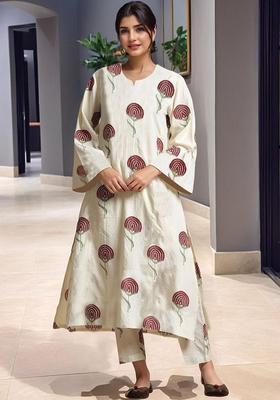 Maroon Printed Viscose Kurta Set