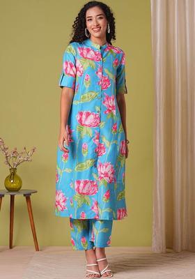 Green Printed Viscose Kurta Set