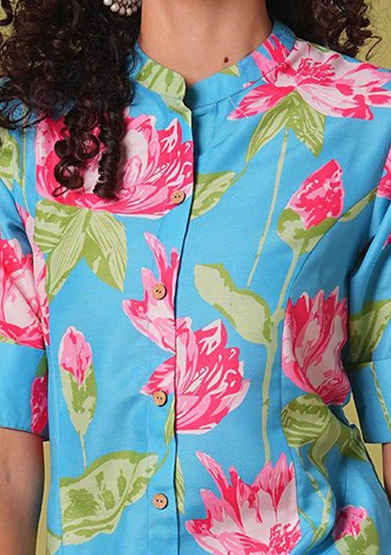 Green Printed Viscose Kurta Set - Indya