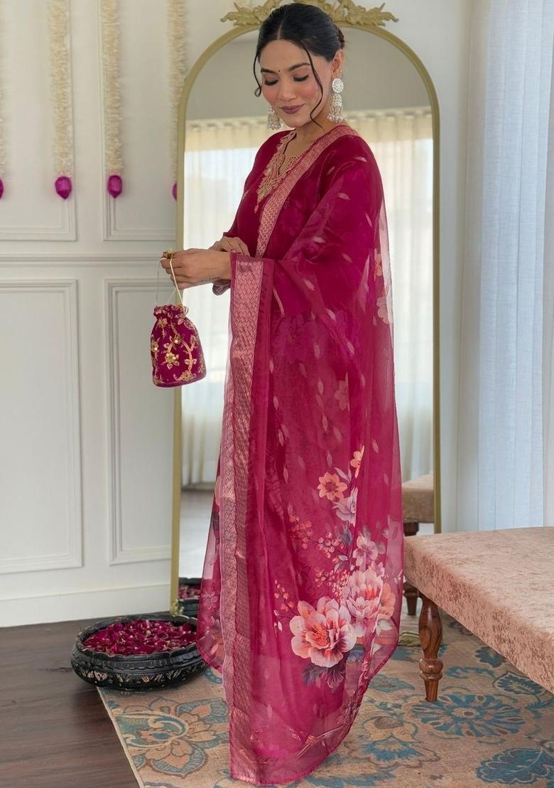 Pink Embroidered Viscose Kurta Set - Indya