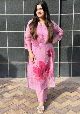 Pink Printed Viscose Kurta Set
