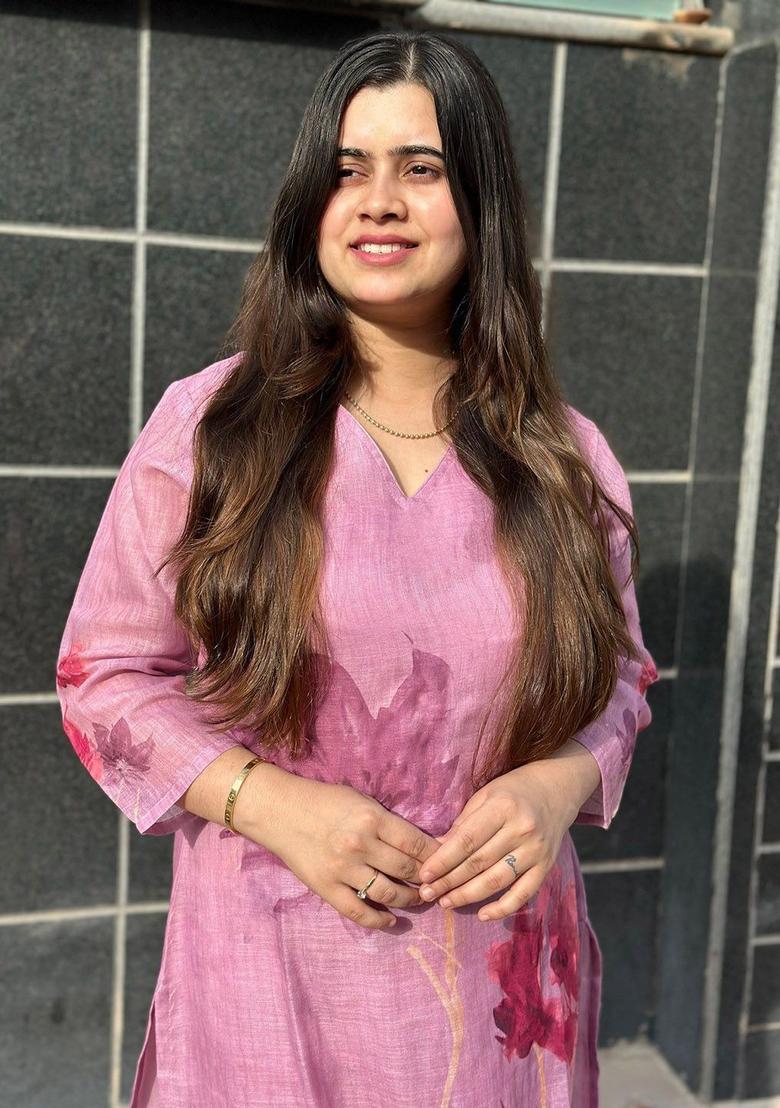 Pink Printed Viscose Kurta Set - Indya