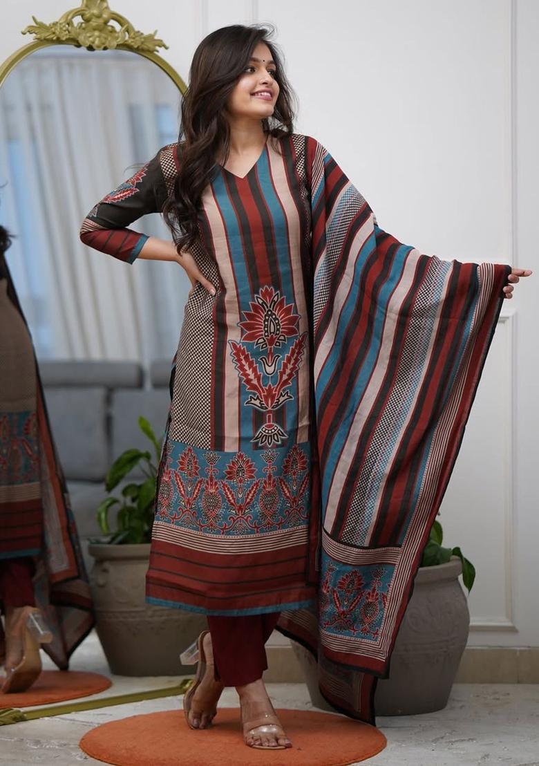 Multi Printed Viscose Kurta Set - Indya
