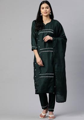 Green Embroidered Silk Kurta Set
