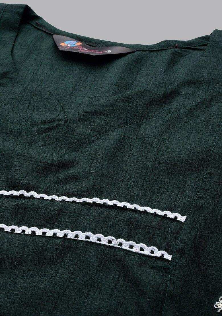 Green Embroidered Silk Kurta Set - Indya