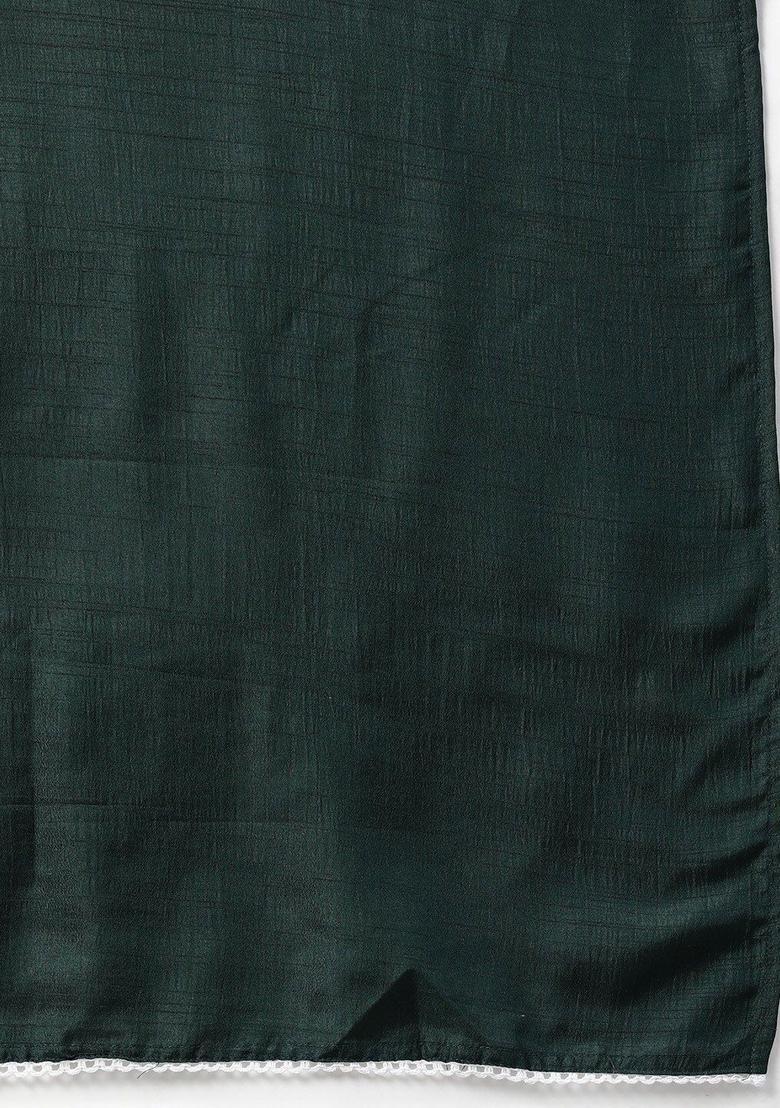 Green Embroidered Silk Kurta Set - Indya