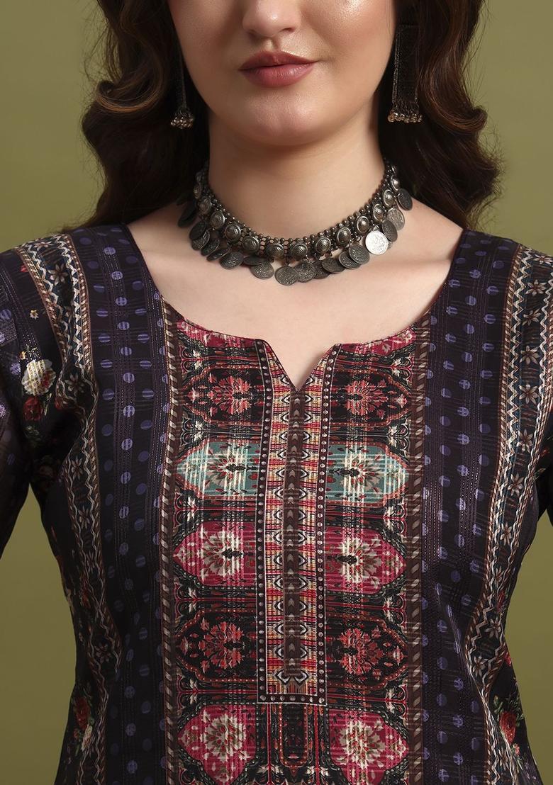 Purple Printed Polyester Kurta Set - Indya
