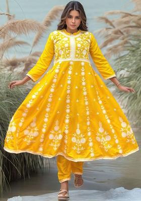 Yellow Embroidered Viscose Kurta Set